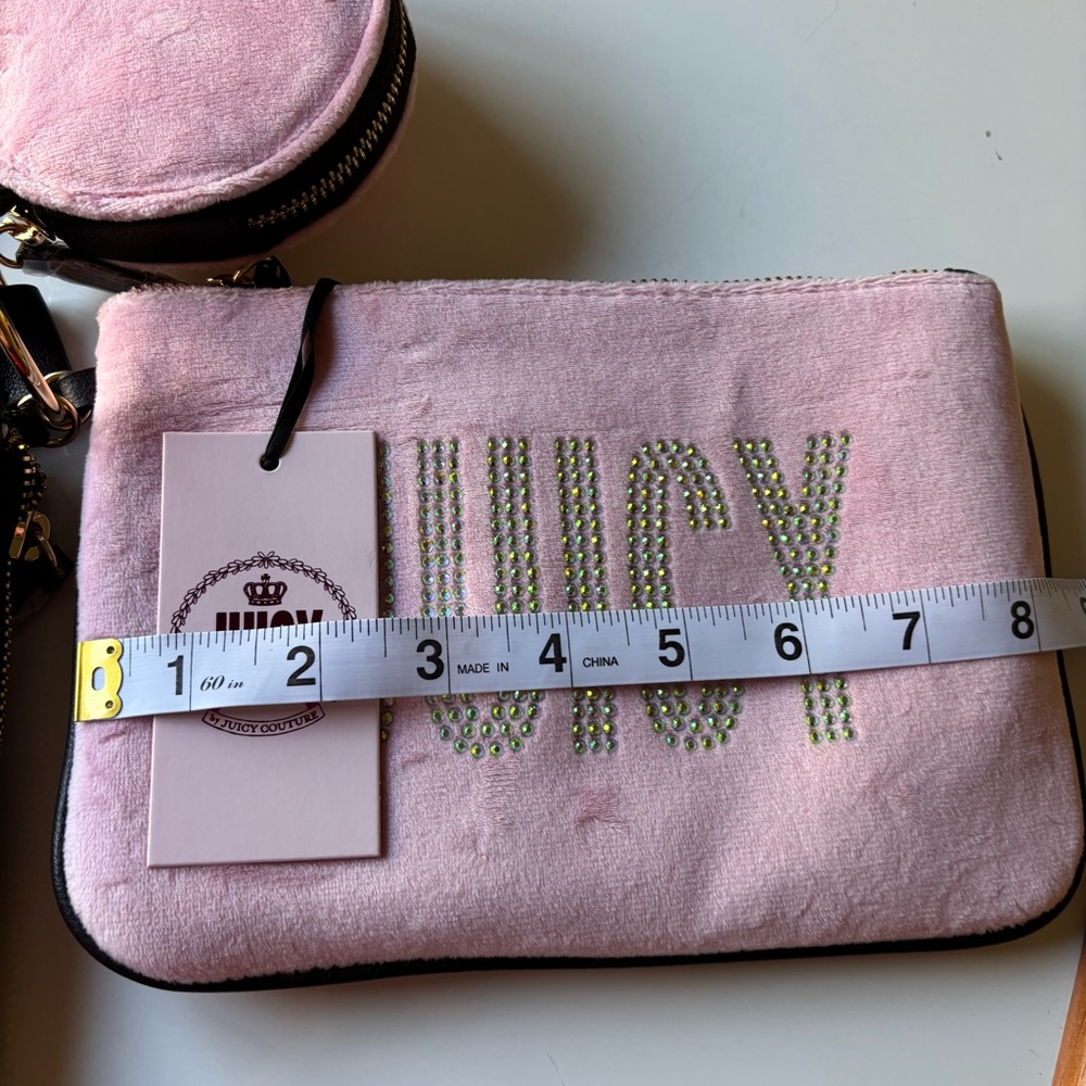 Juicy Couture Pink & Black Triple Pouch Keyring Set with Gold Accents - Picture 8 of 12